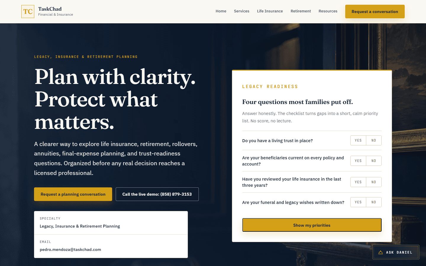 TaskChad Financial & Insurance fictional website concept