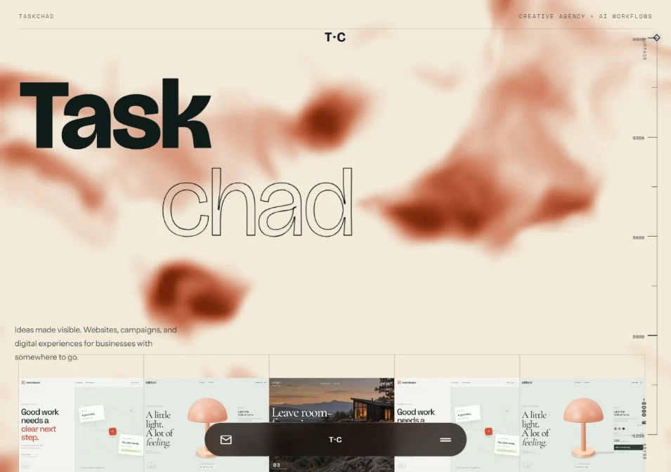 TaskChad Studio with expressive typography, moving color and original project imagery